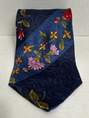 Manzoni 100% Silk Necktie Made in Italy Blue Floral Paisley Handmade Men's Tie